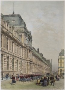 Vista de la nueva fachada del Louvre en la rue de Rivoli, ilustración de 